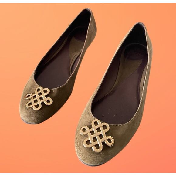 Diane Von Furstenberg Womens DVF Green Suede Flats Gold Knot Logo Size 11 - Picture 4 of 12